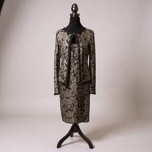 Ann Taylor nude illusion lace knit cap sleeve dress and cardigan set size small